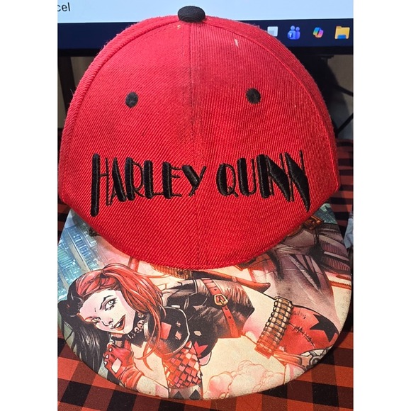 Six Flags Accessories - SIX FLAGS Harley Quinn Snapback Hat Red Embroidered Adjustable Cap